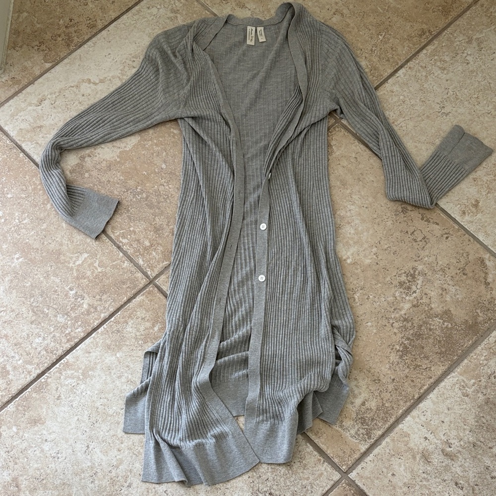 Gray Ribbed Long Cardigan by Anthropologie M